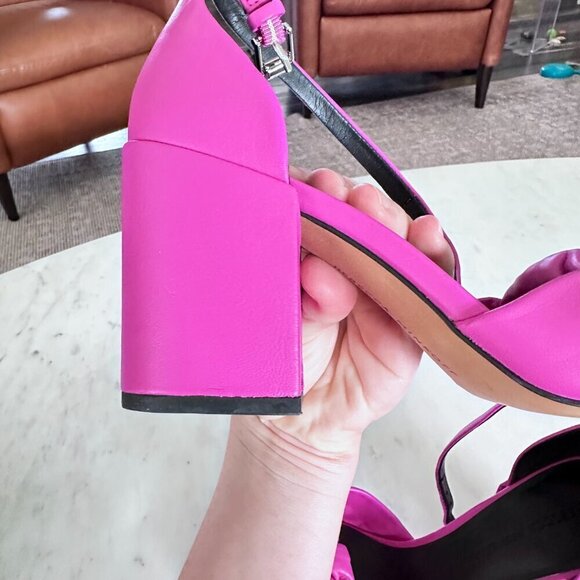Rebecca Minkoff Fuchsia Knot Block Heel Sandals - Picture 3 of 11